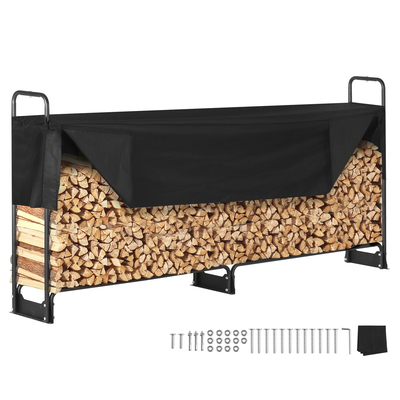 VEVOR 8.5FT Εξωτερική σχάρα καυσόξυλων με κάλυμμα, 102x14,2x46,1 ίντσες, βαρέως τύπου θήκη για καυσόξυλα &amp; 600D αδιάβροχο κάλυμμα Oxford για τζάκι, βεράντα, ράφι αποθήκευσης κορμών εσωτερικού/εξωτερικού χώρου για 1/2 κορδόνι καυσόξυλου