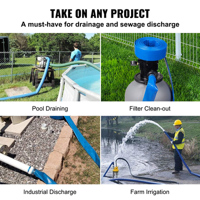 Εύκαμπτος σωλήνας VEVOR Backwash, 2 in x 50 ft, βαρέως τύπου PVC επίπεδος σωλήνας εκκένωσης πισίνας με σφιγκτήρες, ανθεκτικός στις καιρικές συνθήκες και στη διάρρηξη, συμβατός με αντλίες, φίλτρα άμμου, για αποστράγγιση λυμάτων πισινών, μπλε