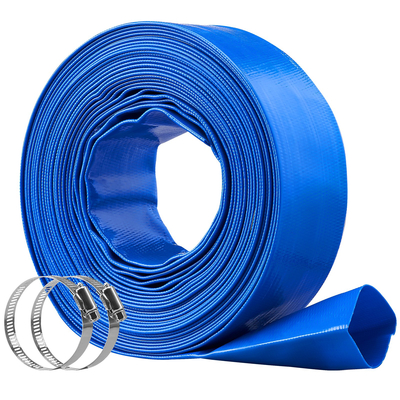 Εύκαμπτος σωλήνας VEVOR Backwash, 2 in x 50 ft, βαρέως τύπου PVC επίπεδος σωλήνας εκκένωσης πισίνας με σφιγκτήρες, ανθεκτικός στις καιρικές συνθήκες και στη διάρρηξη, συμβατός με αντλίες, φίλτρα άμμου, για αποστράγγιση λυμάτων πισινών, μπλε