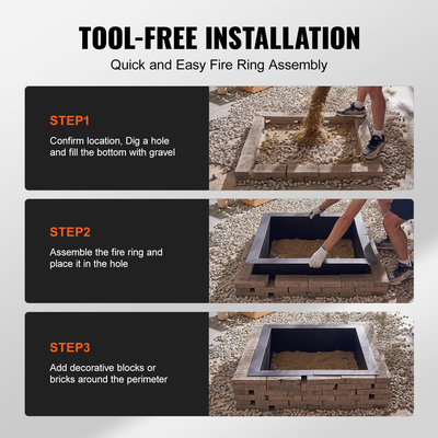 VEVOR Fire Pit Ring Square 36x36 in Outer Steel Liner DIY Firepit Ring Campfire