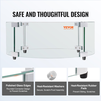 VEVOR Fire Pit Wind Guard, 740 x 214mm στρογγυλή γυάλινη ασπίδα φλόγας, 6mm πάχος πυροσβεστικού τραπεζιού, Clear Tempered Glass Flame Guard for Propane, Gas, Outdoor, Patio, Backyard