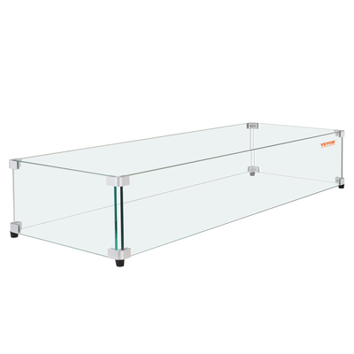VEVOR Glass Wind Guard για ορθογώνιο τραπέζι πυρκαγιάς 1128 x 367 x 191 mm, πάχος 8 mm και ανθεκτικό σκληρυμένο γυαλί με γωνιακό βραχίονα αλουμινίου και λαστιχένια πόδια, εύκολο στη συναρμολόγηση