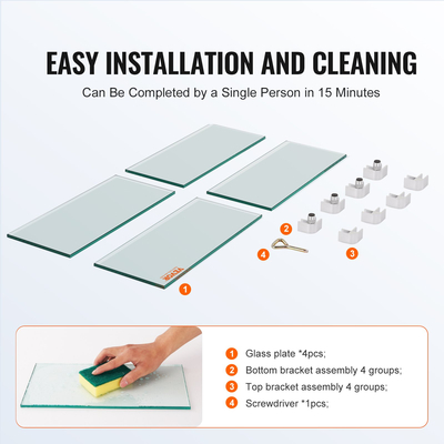 VEVOR Gas Fire Pit Wind Guard for Square Fire Table, 380 x 380 x 180 mm Clear Tempered Wind Guard for Firepits, 8mm πάχους τετράγωνη γυάλινη ασπίδα, γυάλινο πάνελ με σκληρό γωνιακό βραχίονα και πόδια