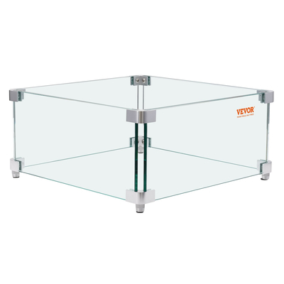 VEVOR Gas Fire Pit Wind Guard for Square Fire Table, 380 x 380 x 180 mm Clear Tempered Wind Guard for Firepits, 8mm πάχους τετράγωνη γυάλινη ασπίδα, γυάλινο πάνελ με σκληρό γωνιακό βραχίονα και πόδια