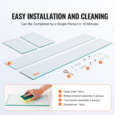 VEVOR Gas Fire Pit Wind Guard for Square Fire Table, 595 x 190 x 165 mm Clear Tempered Wind Guard for Firepits, 8mm πάχους τετράγωνη γυάλινη ασπίδα, γυάλινο πάνελ με σκληρό γωνιακό βραχίονα και πόδια