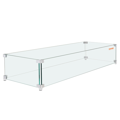 VEVOR Gas Fire Pit Wind Guard for Square Fire Table, 595 x 190 x 165 mm Clear Tempered Wind Guard for Firepits, 8mm πάχους τετράγωνη γυάλινη ασπίδα, γυάλινο πάνελ με σκληρό γωνιακό βραχίονα και πόδια