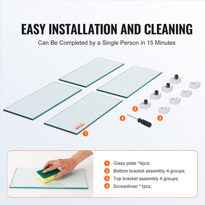 VEVOR Gas Fire Pit Wind Guard for Square Fire Table, 543 x 543 x 191 mm Clear Tempered Wind Guard for Firepits, 8mm πάχους τετράγωνη γυάλινη ασπίδα, γυάλινο πλαίσιο με σκληρό γωνιακό βραχίονα και πόδια