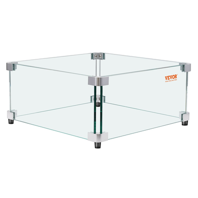VEVOR Gas Fire Pit Wind Guard για τετράγωνο τραπέζι πυρκαγιάς, 493 x 493 x 191 mm Clear Tempered Wind Guard for Firepits, 8mm πάχους τετράγωνη γυάλινη ασπίδα, γυάλινο πάνελ με σκληρό γωνιακό βραχίονα και πόδια