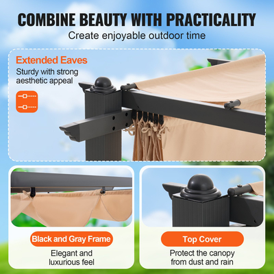 VEVOR 10&#039;x10&#039; Αναδιπλούμενη πέργκολα εξωτερικού χώρου με κουβούκλιο Αλουμινίου Μπεζ