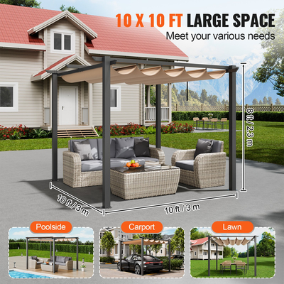 VEVOR 10&#039;x10&#039; Αναδιπλούμενη Πέργκολα Εξωτερικού Χώρου με κουβούκλιο Αλουμινίου Μπεζ