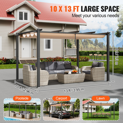 VEVOR 10&#039;x13&#039; Outdoor Retractable Pergola with Sun Shade Canopy Αλουμινίου Μπεζ