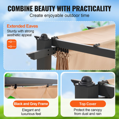 VEVOR 10&#039;x13&#039; Outdoor Retractable Pergola with Sun Shade Canopy Αλουμινίου Μπεζ