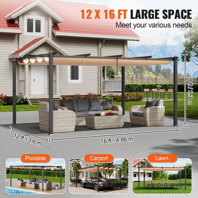 VEVOR 12&#039;x16&#039; Εξωτερική αναδιπλούμενη πέργκολα με κουβούκλιο Αλουμινίου Μπεζ