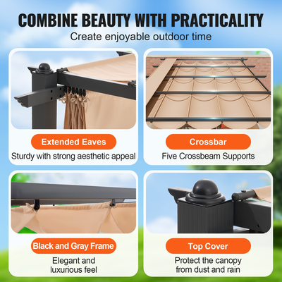 VEVOR 12&#039;x16&#039; Εξωτερική αναδιπλούμενη πέργκολα με κουβούκλιο Αλουμινίου Μπεζ