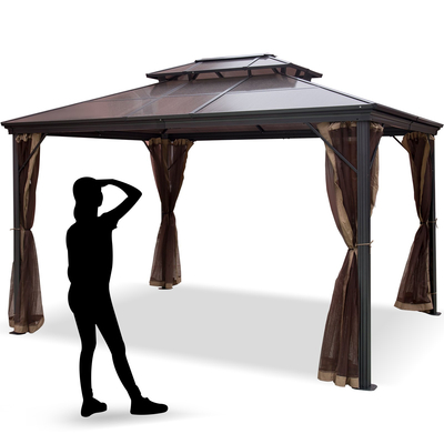 Κιόσκι VEVOR Patio Gazebo 10x12ft Hardtop Gazebo Gazebo με κουνουπιέρες Εξωτερικό κιόσκι Αίθριο Σκηνής Κήπος Ανέμες Αντικατάσταση κουβούκλιο Διπλής οροφής κουβούκλιο στέγης Κιόσκια για αίθρια κήπου Home Lawn Brown