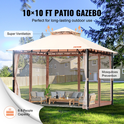 Κιόσκι VEVOR Patio για 6-8 άτομα, Κιόσκι Backyard 10 x 10 FT, με κουνουπιέρα, μεταλλικό σκελετό και πολυεστέρα 180G με επίστρωση PU, υπαίθριο στέγαστρο για αίθριο, αυλή, γκαζόν, κήπο, κατάστρωμα