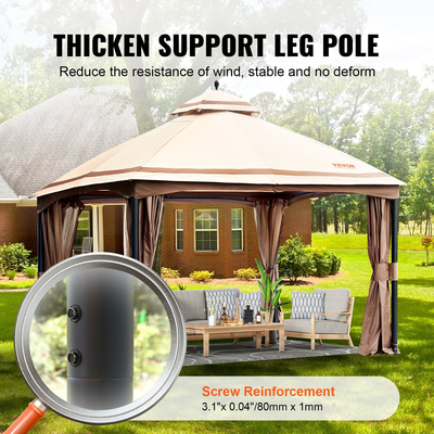 Κιόσκι VEVOR Patio για 10-12 Άτομα, Κιόσκι Backyard 10 x 13 FT, με κουνουπιέρα, μεταλλικό σκελετό και πολυεστέρα 180G με επίστρωση PU, υπαίθριο στέγαστρο για αίθριο, πίσω αυλή, γκαζόν, κήπο, κατάστρωμα