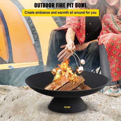 VEVOR Fire Pit Bowl, 30 ιντσών βαθύ στρογγυλό μπολ από χυτοσίδηρο, καύση ξύλου για εξωτερικά αίθρια, αυλές και κάμπινγκ, με βάση σχεδιασμένη για σταθερό μπολ και ραβδί καυσόξυλου, μαύρο
