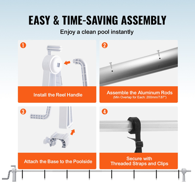 Κάλυμμα πισίνας VEVOR, Ηλιακό κάλυμμα αλουμινίου 20 ποδιών, Σετ καρούλι για κάλυμμα πισίνας πάνω από το έδαφος , Κατάλληλο για πισίνες πλάτους 3-20 πόδια