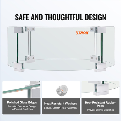 VEVOR Fire Pit Wind Guard Tempered Glass Flame Guard 26x26x6 In 0,24 In Thick