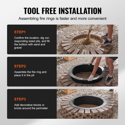 VEVOR Fire Pit Ring Round 44 inch Outer Steel Liner DIY Firepit Ring Campfire