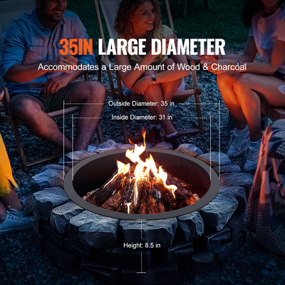 VEVOR Fire Pit Ring Round 35 inch Outer Steel Liner DIY Firepit Ring Campfire
