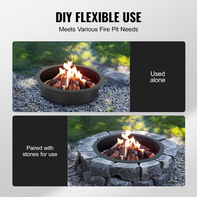 VEVOR Fire Pit Ring Round 35 inch Outer Steel Liner DIY Firepit Ring Campfire