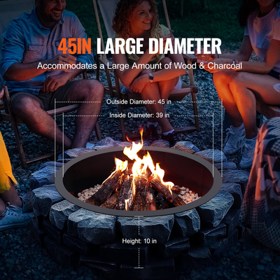 VEVOR Fire Pit Ring Round 45 inch Outer Steel Liner DIY Firepit Ring Campfire