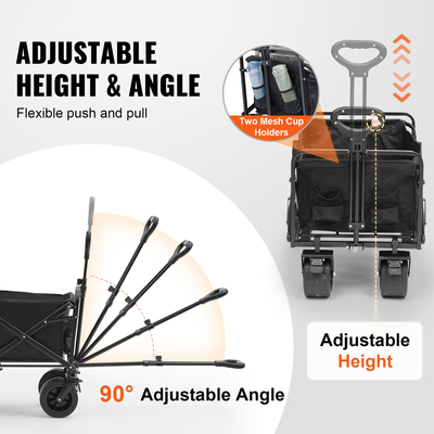 VEVOR Πτυσσόμενο πτυσσόμενο βαγόνι, 3 cu.ft Beach Wagon Cart με τροχούς παντός εδάφους, Heavy Duty Folding Wagon Cart χωρητικότητας 350 lbs με θήκες ποτών, Αθλητικό βαγόνι για κάμπινγκ, αγορές, κήπος