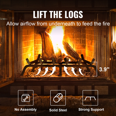 Σχάρα κορμού τζακιού VEVOR, Σχάρα τζακιού βαρέως τύπου 27 ιντσών με 6 πόδια στήριξης, 3/4&#039;&#039; συμπαγείς ράβδους από χάλυβα με επίστρωση πούδρας, κούτσουρο καυσόξυλο για σχάρα για τζάκι εσωτερικού και εξωτερικού χώρου