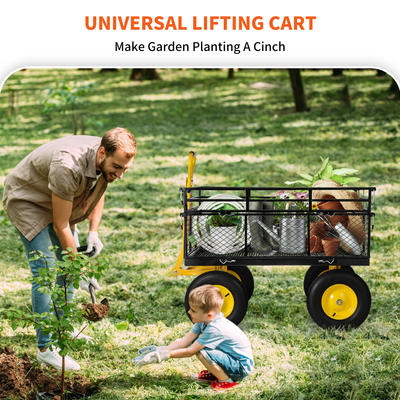VEVOR Steel Garden Cart, Heavy Duty 1400 lbs, με αφαιρούμενες πλευρές πλέγματος για μετατροπή σε επίπεδη επιφάνεια, μεταλλικό βαγόνι με λαβή 2 σε 1 και 15 σε ελαστικά, ιδανικό για κήπο, αγρόκτημα, αυλή