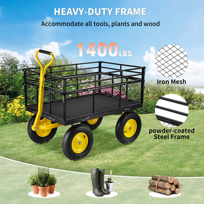 VEVOR Steel Garden Cart, Heavy Duty 1400 lbs, με αφαιρούμενες πλευρές πλέγματος για μετατροπή σε επίπεδη επιφάνεια, μεταλλικό βαγόνι με λαβή 2 σε 1 και 15 σε ελαστικά, ιδανικό για κήπο, αγρόκτημα, αυλή
