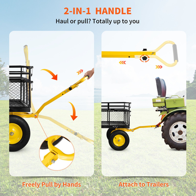 VEVOR Steel Garden Cart, Heavy Duty 1400 lbs, με αφαιρούμενες πλευρές πλέγματος για μετατροπή σε επίπεδη επιφάνεια, μεταλλικό βαγόνι με λαβή 2 σε 1 και 15 σε ελαστικά, ιδανικό για κήπο, αγρόκτημα, αυλή