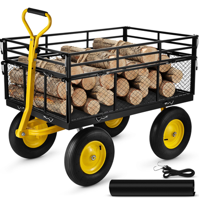 VEVOR Steel Garden Cart, Heavy Duty 1400 lbs, με αφαιρούμενες πλευρές πλέγματος για μετατροπή σε επίπεδη επιφάνεια, μεταλλικό βαγόνι με λαβή 2 σε 1 και 15 σε ελαστικά, ιδανικό για κήπο, αγρόκτημα, αυλή