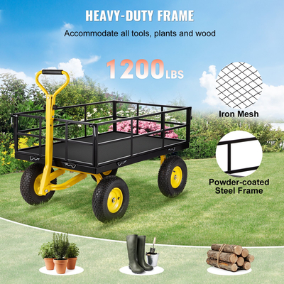 VEVOR Steel Garden Cart, Heavy Duty 1200 lbs, με αφαιρούμενες πλευρές πλέγματος για μετατροπή σε επίπεδη επιφάνεια, μεταλλικό βαγόνι με λαβή 2 σε 1 και 13 σε ελαστικά, ιδανικό για κήπο, αγρόκτημα, αυλή