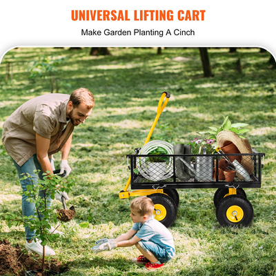 VEVOR Steel Garden Cart, Heavy Duty 500 lbs, με αφαιρούμενες πλευρές πλέγματος για μετατροπή σε επίπεδη επιφάνεια, Utility μεταλλικό βαγόνι με περιστρεφόμενη λαβή 180° και ελαστικά 10 in, ιδανικό για κήπο, αγρόκτημα, αυλή