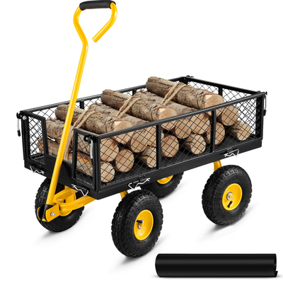 VEVOR Steel Garden Cart, Heavy Duty 500 lbs, με αφαιρούμενες πλευρές πλέγματος για μετατροπή σε επίπεδη επιφάνεια, Utility μεταλλικό βαγόνι με περιστρεφόμενη λαβή 180° και ελαστικά 10 in, ιδανικό για κήπο, αγρόκτημα, αυλή