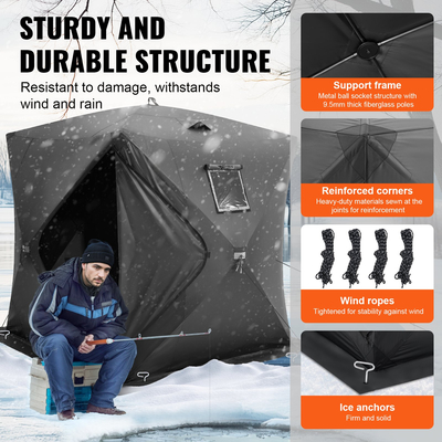 VEVOR 3-4 Άτομα Ourdoor Portable Ice Shelter Pop-Up Ice Fishing Shanty Tent