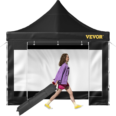 VEVOR 10 x 10 FT Pop Up Σκηνή με κουβούκλιο, Τέντα κιόσκι εξωτερικού χώρου με αποσπώμενα πλευρικά τοιχώματα και τσάντα με τροχούς, αδιάβροχο στιγμιαίο καταφύγιο κιόσκι για πάρτι, κήπο, αυλή, μαύρο