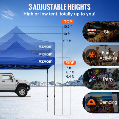 Σκηνή με κουβούκλιο VEVOR 10 x 10 FT, Τέντα κιόσκι εξωτερικής βεράντας με αφαιρούμενα πλευρικά τοιχώματα και τσάντα με τροχούς, αδιάβροχο στιγμιαίο στιγμιαίο καταφύγιο κιόσκι για πάρτι, κήπο, αυλή, μπλε