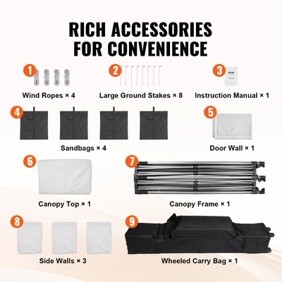 VEVOR Pop Up Σκηνή με κουβούκλιο Εξωτερική σκηνή κιόσκι 10x10FT με πλαϊνά τοιχώματα &amp; λευκή τσάντα