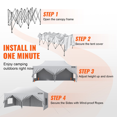 VEVOR Pop Up Σκηνή με κουβούκλιο Εξωτερική σκηνή κιόσκι 10x20FT με πλαϊνά τοιχώματα &amp; λευκή τσάντα