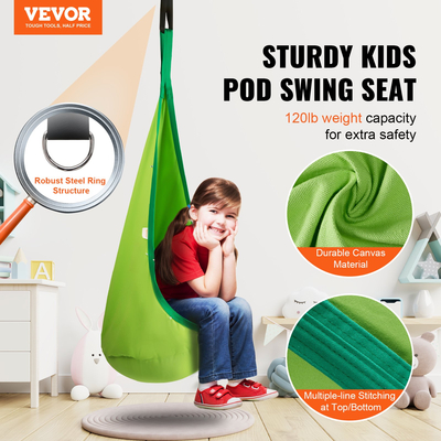 VEVOR Kids Pod Swing Seat Κρεμαστή καρέκλα αιώρας με χορδές LED φώτα 120 λίβρες