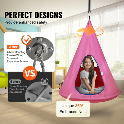 Καρέκλα VEVOR Kids Nest, Κρεμαστή καρέκλα αιώρα με ρυθμιζόμενο σχοινί, αιώρα για παιδιά για χρήση σε εσωτερικούς και εξωτερικούς χώρους (39&quot; D x 52&quot; H), Χωρητικότητα βάρους 250 λίβρες, Ροζ