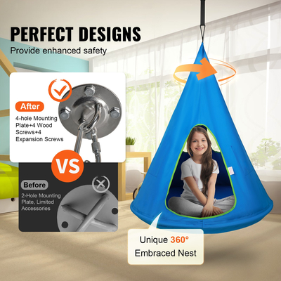 Καρέκλα VEVOR Kids Nest, Κρεμαστή καρέκλα αιώρας με ρυθμιζόμενο σχοινί, καρέκλα αιώρας για χρήση σε εσωτερικούς και εξωτερικούς χώρους για παιδιά (39&quot; D x 52&quot; Υ), Χωρητικότητα 250 λίβρες, Μπλε
