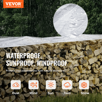 VEVOR Clear Vinyl Tarp 9,8 x 13,1 ft Clear Vinyl Patio Construction with Grommets
