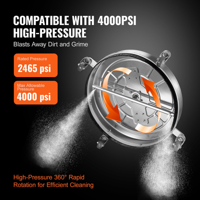 Καθαριστικό επιφάνειας VEVOR 24&quot; με χερούλια και τροχούς, καθαριστικό σκυροδέματος από ανοξείδωτο χάλυβα 4000 Max PSI, 3/8&quot; συνδετήρας &amp; 1/4&quot; Προσάρτημα δαπέδου ηλεκτρικού πλυσίματος προσαρμογέα, για δρόμο δαπέδου, βεράντα