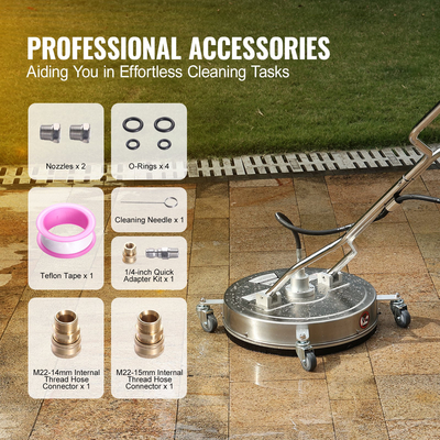 Καθαριστικό επιφάνειας VEVOR 20&quot; με χερούλια και τροχούς, καθαριστικό σκυροδέματος από ανοξείδωτο ατσάλι 4500 Max PSI, 3/8&quot; συνδετήρας &amp; 1/4&quot; Προσάρτημα δαπέδου ηλεκτρικού πλυσίματος προσαρμογέα, για δρόμο δαπέδου, βεράντα