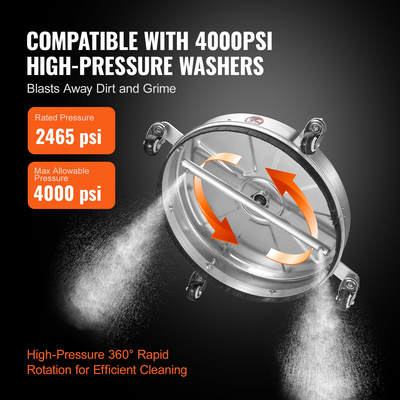 VEVOR 18&quot; Καθαριστικό επιφάνειας με πλυντήριο πίεσης με τροχούς, καθαριστικό σκυροδέματος από ανοξείδωτο χάλυβα 4000 Max PSI, Σύνδεσμος γρήγορης σύνδεσης 1/4&quot; με 2 ράβδο επέκτασης, ηλεκτρικό πλυντήριο βαρέως τύπου για δρόμο δαπέδου, βεράντα