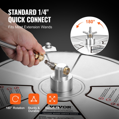 VEVOR 18&quot; Καθαριστικό επιφάνειας με πλυντήριο πίεσης με τροχούς, καθαριστικό σκυροδέματος από ανοξείδωτο χάλυβα 4000 Max PSI, Σύνδεσμος γρήγορης σύνδεσης 1/4&quot; με 2 ράβδο επέκτασης, ηλεκτρικό πλυντήριο βαρέως τύπου για δρόμο δαπέδου, βεράντα